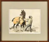Cheval et son lad by Pierre Olivier Dubaut, Aquarelle et encre, sold Mar 2023