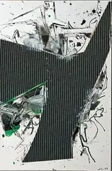 JUIN II by John Levee, Technique mixte encre acrylique et collage sur panneau de, sold Jun 2023