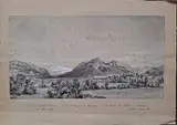 Vue du Mont Blanc et village de Laringe de la terrasse du château de Laringe by Albert Tissandier, Crayon et gouache, sold Apr 2023