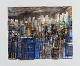 Skyline at night by Gottfried Salzmann, 2019, Lithographie et collage en, sold Mar 2023