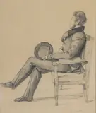 Portrait de Louis François Sosthène, vicomte de La Rochefoucauld, duc de Doudeauville by François Joseph Heim, 1785, Crayon noir et rehauts de craie blanche sur papier bleu, sold Jun 2025
