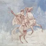 Spahi algérien by Alfred T. Bastien, Sanguine et rehauts d'aquarelle, sold Jun 2025