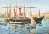 Bateaux dans le vieux port de Marseille by Vincent Spinazzola, Gouache sur carton signée en bas à droite, sold Jun 2025