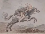 Le chagrin monte en croupe et galope avec lui by Esprit Antoine Gibelin, Aquarelle et traits de sanguine, sold Jun 2025