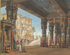 Souvenir des Mille et Une nuits", scène de l'Egypte antique by Philippe Chaperon, 1882, Encre et gouache sur papier, sold Jun 2025