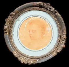 Tête d'ange by Edgar Maxence, Sanguine et rehauts de gouache blanche, sold Jun 2025