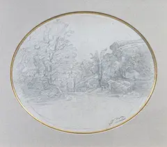 Les gorges by François-Auguste Ravier, Crayon noir dans un ovale, sold Jun 2025