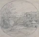 Crémieu. Les gorges de la Fusa by François-Auguste Ravier, Crayon sur papier dans un ovale, Non signé, sold Jun 2025