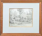 La cascade by Antoine Claude Ponthus-Cinier, Lavis et rehauts de gouache, le cachet-signature en bas à gauche (L, sold Jun 2025