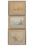 Trois dessins. Vues prises autour de Roche à Iselet by François-Auguste Ravier, Crayon sur papier gris, sold Jun 2025