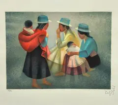 Bavardage au Pérou by Louis Toffoli, Lithographie sur papier, sold Jan 2023