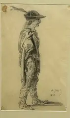 Quentin Durward by Charles Jacque, Crayon noir sur papier calque, sold Jan 2023