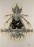 Animal fantastique by Philippe Druillet, 1968, Encre et gouache sur papier découpé de forme mouvementé contrecollé sur un fond en papier, sold Apr 2024