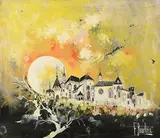 Clair de lune au château by François Boucheix, Gouache et encre, sold Apr 2024
