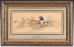 Le derby by Théodore Géricault, Aquarelle et rehauts de blanc sur traits de crayon noir, sur papier beige, sold Mar 2024