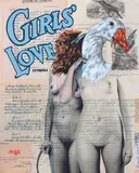 Girls in Love by Vinz Feel Free, 2017, Gouache et encre sur collage de papier ancien sur bois, sold Apr 2019