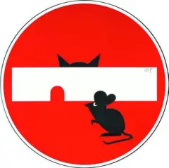 The trap by Clet Abraham, 2017, Collage sur panneau signalétique « sens interdit » signé en haut à droite, sold Apr 2019