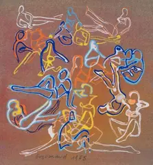 RUGBYMEN by Gérard Guyomard, 1975, Encre et crayon sur papier signé et daté en bas à droite, sold Mar 2019