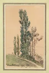 Route bordée de peupliers by Johan Jongkind, 1884, Aquarelle sur trait de fusain, sold Jan 2025