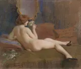 Nu féminin au bouquet de fleurs by Henry Paul Perrault, Pastel sur papier, sold Dec 2024