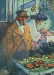 Marchand à l'étalage by Louis Fortuney, Pastel sur papier, sold Dec 2024