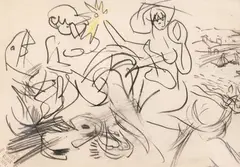Scène de plage by Ludwig Klimek, Mine de plomb et crayons de couleur sur papier, sold Dec 2024