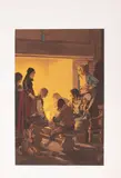 Famille devant une cheminée by Jean-Léon Huens, Gouache sur papier, sold Nov 2024