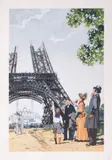 La famille devant la tour Eiffel by Jean-Léon Huens, Gouache sur papier, sold Nov 2024