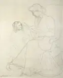 La leçon de mandoline by Émile Friant, 1906, Crayon sur papier signé et daté, sold Mar 2023