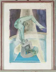 Les acrobates by Camille Hilaire, Lithographie sur papier japon signée et numérotée, sold Feb 2025