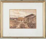 Personnage devant la grange à Saint-Michel by Donatien Roy, Aquarelle signée en bas à gauche, sold Feb 2025