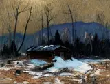 Le camp au dégel d'hiver by Maurice Galbraith Cullen, Pastel, sold Dec 2024