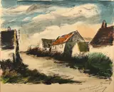 Chemin et maisons by Maurice de Vlaminck, Lithographie en couleur, sold Aug 2024