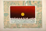 Soleil cou-coupé. 1970 by Pierre Alechinsky, Eau-forte pour le motif central et lithographie en couleurs sur vélin, sold May 2024