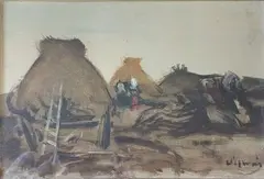 Mottes de foin by Sylvain Vigny, Aquarelle et gouache sur papier, sold Mar 2023
