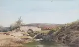Le pont sur la rivière by Jean Henri Chouppe, Aquarelle située en bas à droite et signée en bas à gauche, sold Apr 2020