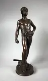David à l'olifant by Antonin Mercié, Epreuve en bronze à patine brun clair nuancé, sold Apr 2020
