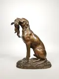 Setter rapportant un lapin by Emile Désiré Lienard, Epreuve en bronze à patine brun nuancé rouge, sold Apr 2020