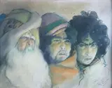 Trois hommes juifs de face by Abel Pfeffermann Pann, Pastel signé en bas à droite, sold Mar 2020