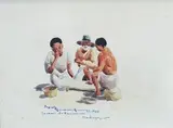 Jeune femme et son frère by Joseph Ramamankamongjy, Aquarelle sur soie titrée, sold Mar 2020