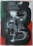 COMPOSITION EN NOIR, ROUGE, BLANC ET VERT by Ladislas Kijno, Gouache sur papier froissé, sold May 2013