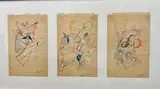 Triptyque de composition géométrique by Simone Colombier, Crayon et pastel sur feuilles de carnet à spirales, sold Feb 2026