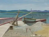 Grande Grève Dock, Gaspé by Phillip Henry Howard Surrey, oil on board, sold May 2024