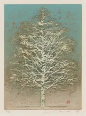 Early Spring by Joichi Hoshi, 1974, woodblock print with gold leaf on paper, sold Apr 2024