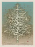 Early Spring by Joichi Hoshi, 1974, woodblock print with gold leaf on paper, sold Apr 2024