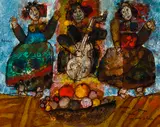 Musique et oranges pour écouter aux portes du temps by Théo Tobiasse, oil on canvas, sold Apr 2024