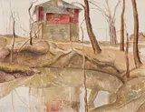 Farmhouse and Pool by Lionel LeMoine FitzGerald, oil on canvas, sold Apr 2024