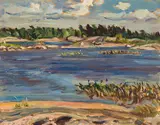 Windy Day, Go Home Bay by A. Y. Jackson, 1961, oil on board, sold Apr 2024