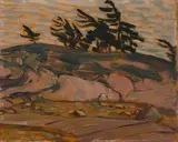 Georgian Bay / Autumn Lake (verso) by A. Y. Jackson, double-sided oil on panel, sold Apr 2024