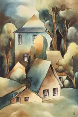 Häuser by Christian Arnold, 1926, Aquarell und Tusche über Bleistift auf Velin, sold Nov 2014